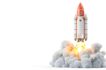 3d Dynamic Space Rocket Launch with Smoke isolated on white