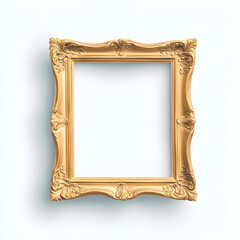 Antique gold picture frame, vintage antique golden picture frame mock up isolated on white background.