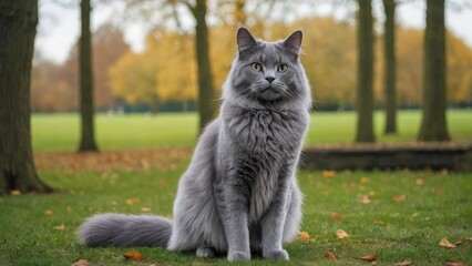 Obraz premium Blue british longhair cat in the park