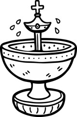 Simple Hand Drawn Baptismal Font with Crossline Art Vector Illustration
