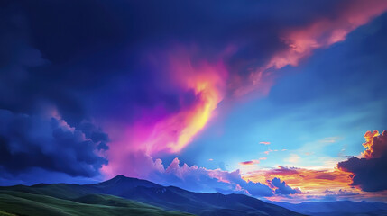 Breathtaking sunset over mountains with vibrant clouds and colors