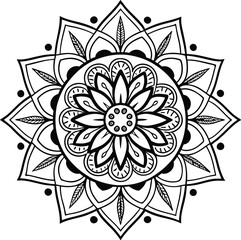A detailed and intricate mandala design with symmetrical patterns and geometric elements, symbolizing balance and harmony. This versatile design is perfect for digital art, home décor, meditation visu