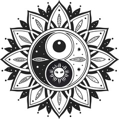 "An intricate mandala design featuring symmetrical patterns and geometric elements, radiating balance and harmony. Perfect for digital art, home décor, meditation, and textile projects."