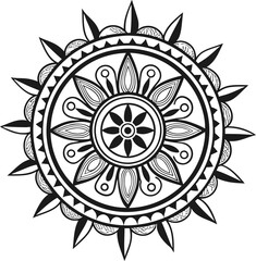 "An intricate mandala design featuring symmetrical patterns and geometric elements, radiating balance and harmony. Perfect for digital art, home décor, meditation, and textile projects."