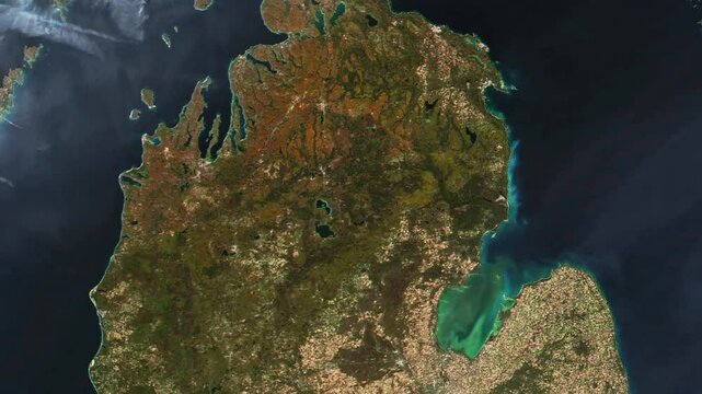 The Great Lakes in America overview from space. Lake Michigan and Huron aerial view 4k video