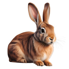 Cute brown rabbit sitting. Isolated Easter bunny on transparent background