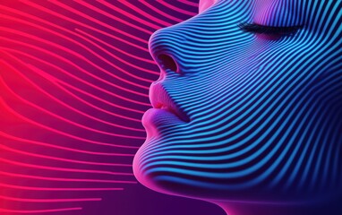 An abstract portrayal of a face with wavy, colorful lines, exuding a sense of tranquility against a vibrant background.