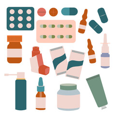 Medicines set  isolated on white in flat stile Vector illustration