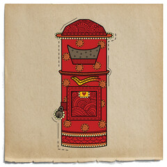 vector illustration of desi (indian) art style indian letter box.
