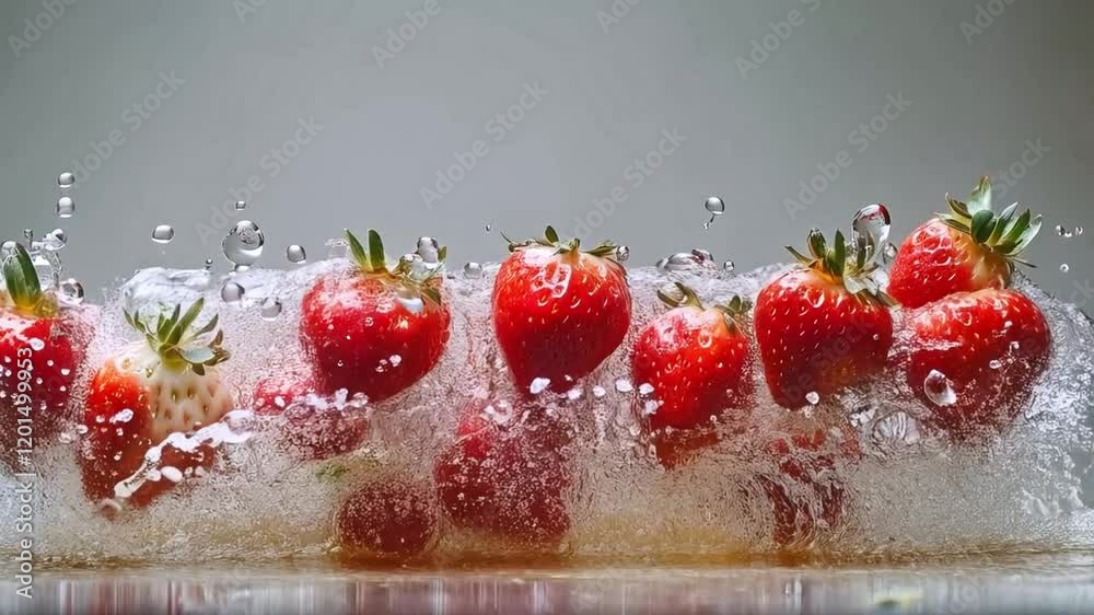 Aufkleber fresh strawberries are dramatically bursting through the surface of clear water, creating a stunning