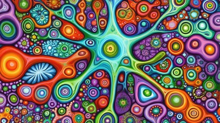 Fototapeta premium Abstract colorful neural network, vibrant art, mind, brain, concept, design, background, visualization