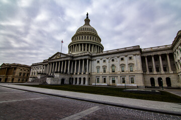 Obraz premium Washingtond DC, USA - December 29 2017: Full view of capitol hill with no people