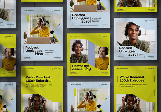 Yellow & Grey Podcast Social Media Set