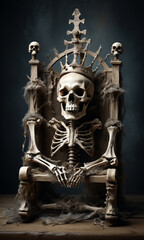 Obraz premium skeleton king ruling from a dark horror throne, encircled by skulls. fantasy art