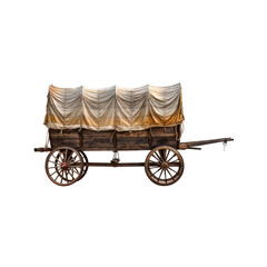 Vintage Covered Wagon: A rustic wooden covered wagon stands ready for adventure, its canvas top billowing in the wind, promising a journey to uncharted territories.