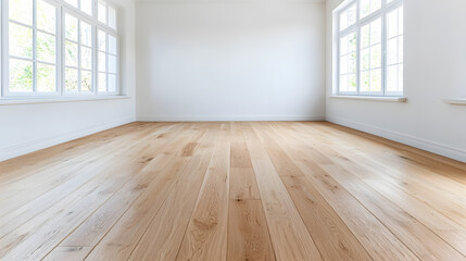 Empty modern interior room with an empty white wall and wooden floor mock up