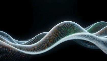 Fototapeta premium Abstract representation of dynamic waves with pixelated black background and hints of green