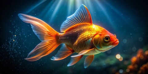 Fototapeta premium Silhouetted Goldfish Swimming in Aquarium, Candid Underwater Shot