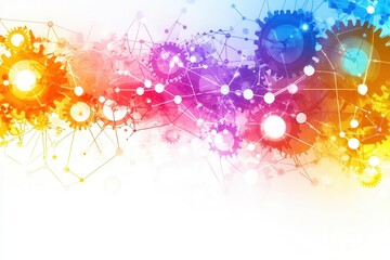 Vibrant Vector Illustration of Interconnected Gears with Glowing Lights and Abstract Background for Technology and Innovation Themes