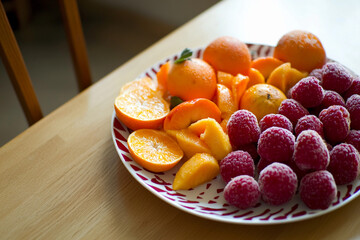 Colorful fruit plate for a refreshing breakfast