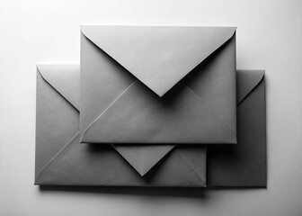 Silhouette of Grey Envelopes on White Background - Minimalist Stationery Stock Photo