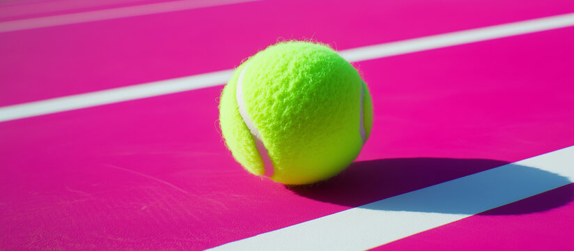 Bright neon green tennis ball hot pink court summer training camp junior lessons competition school sports club banner background copy space game event day coaching class
