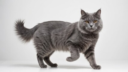 Blue british longhair cat on grey background