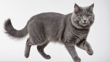 Blue british longhair cat on grey background