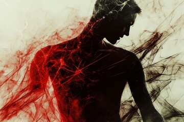 Silhouette Man Entangled Red Abstract Veins