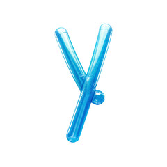 Obraz premium The letter Y is shaped from a blue balloon, inflated and twisted with a shiny surface that reflects light. Its clean, festive design is perfect for parties or decorative use