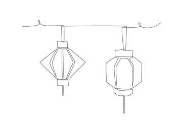Chinese hanging lantern. Hanging lanterns concept one-line drawing