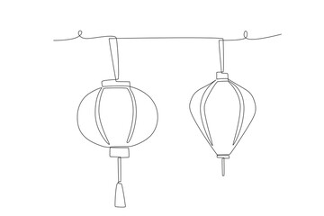 Chinese hanging lantern. Hanging lanterns concept one-line drawing