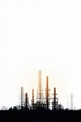 Obraz premium A silhouette of industrial towers against a pale sky, suggesting energy production and technological infrastructure.