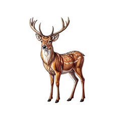 Obraz premium Majestic Fallow Deer: A regal fallow deer, showcasing its spotted coat and impressive antlers, stands majestically against a clean background. Its gaze is direct, commanding attention. 