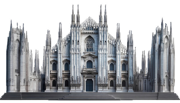 Majestic Gothic Cathedral Architectural Model 3D Render Detailed Facade Stone Design art grey gray  