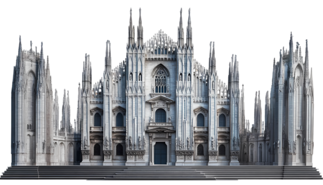 Majestic Gothic Cathedral Architectural Model 3D Render Detailed Facade Stone Design art grey gray  