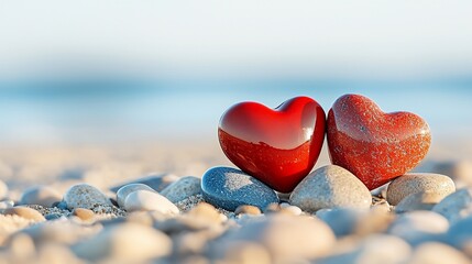 Fototapeta premium Romantic hearts on sandy beach love symbol nature serene close-up