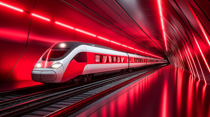Fototapeta premium Modern train speeding through a tunnel with the light