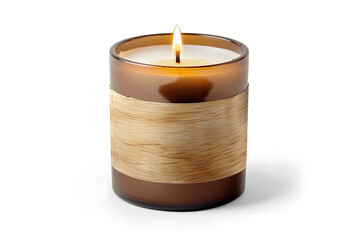 Burning candle in glass holder mockup isolated on white background
