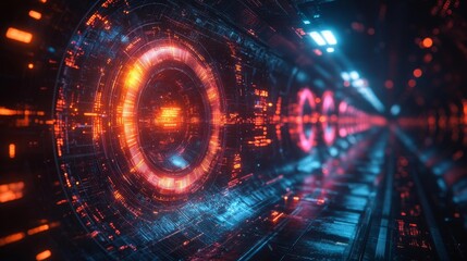 Obraz premium Futuristic Target with Glowing Data Networks and Arrows in Motion. Generative AI