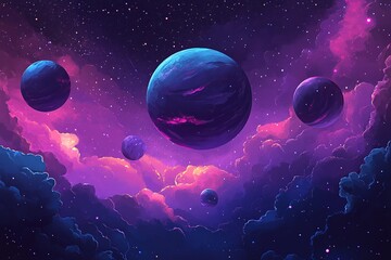 A stunning vector background of the universe featuring vibrant planets, stars, and cosmic details, perfect for creative designs.

