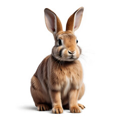 Cute brown rabbit sitting. Isolated Easter bunny on transparent background