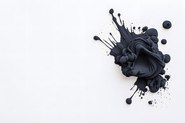 Black Liquid Swirl and Splash with Droplets isolated on white background
