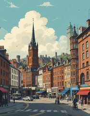 Obraz premium UK: Modern Poster Illustration Travel Print Decor Gift Paper Canvas Wall Retro Art