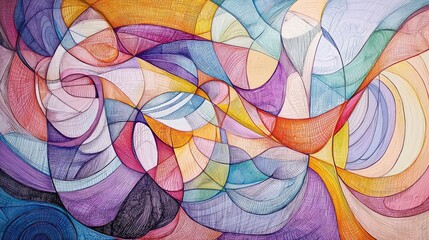 Abstract composition with overlapping geometric shapes, vibrant colors, and intricate patterns, evoking creativity, energy, and dynamic movement. Generative AI.