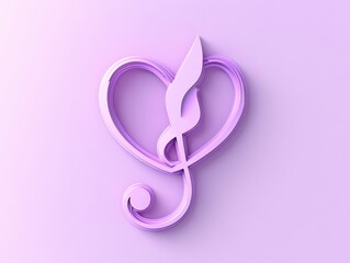 Fototapeta premium Lavender-hued Heart-Shaped Musical Note: A 3D Rendered Abstract Design
