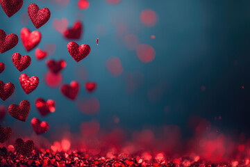 Obraz premium Valentine's Day Background. Red Hearts Banner. Copy space.