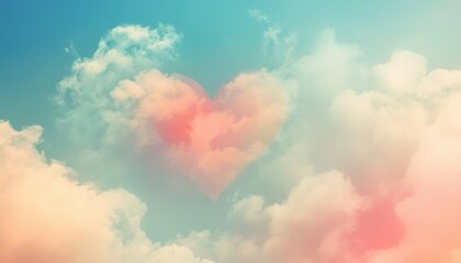 Fototapeta premium Pastel Sky with Heart Shaped Cloud Formation a Dreamy Romantic Image