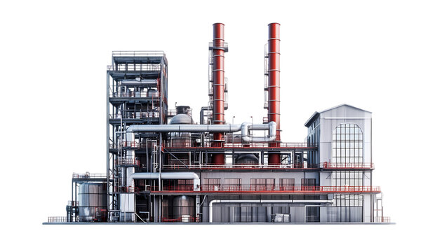 Industrial Refinery Plant Exterior Detailed 3D Model High Resolution Image red gray pipes steel     
