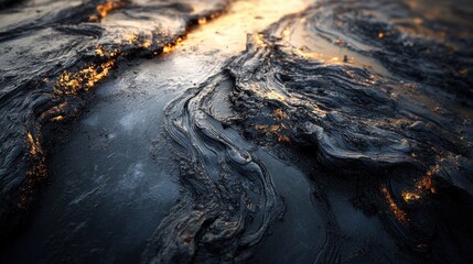 Abstract dark textured surface with glowing orange veins.